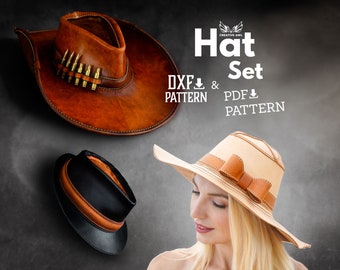 PDF &amp; DXF Leather Cowboy Hat Pattern Leather Cap Pattern Leather ...