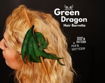 PDF & DXF Green Dragon Hair Barrette Pattern