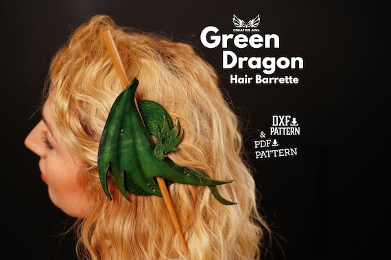 PDF & DXF Green Dragon Hair Barrette Pattern