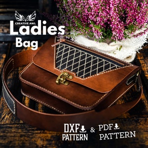 PDF & DXF Leather Ladies Bag Pattern - Leather shoulder Bag pattern - Leather Pdf Template - Leather Pattern - Messenger Bag