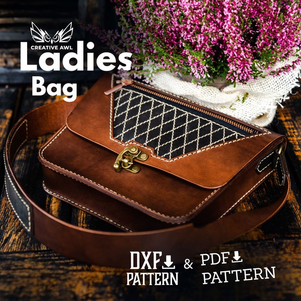 PDF & DXF Modèle de sac pour dames en cuir - Modèle de sac à bandoulière en cuir - Modèle Pdf en cuir - Modèle en cuir - Sac messager