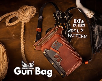 PDF & DXF Leather gunBag Pattern - Leather  Bag Template - Leather PDF Pattern - hipbag pattern - gunholster bag suspenders