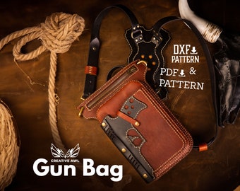 PDF & DXF Leather gunBag Pattern - Leather  Bag Template - Leather PDF Pattern - hipbag pattern - gunholster bag suspenders