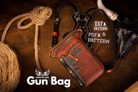 PDF & DXF Leather gunBag Pattern - Leather  Bag Template - Leather PDF Pattern - hipbag pattern - gunholster bag suspenders