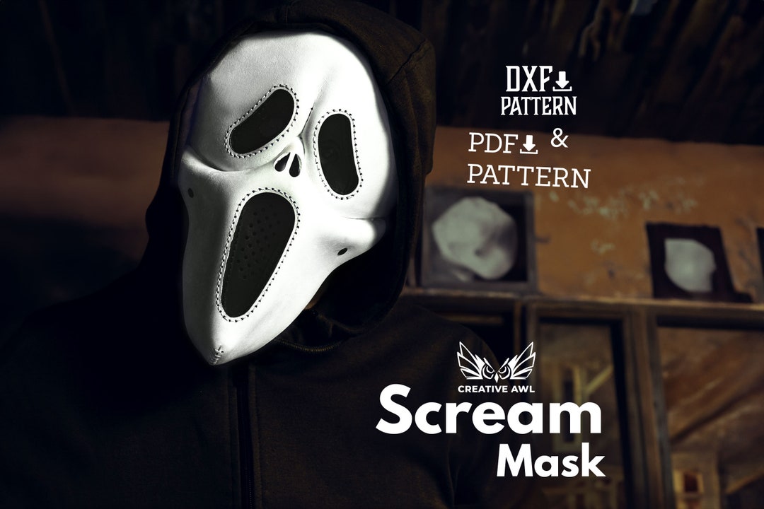 PDF &amp; DXF Leather Scream Mask Pattern, Leather Halloween Mask Pattern ...