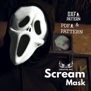 PDF & DXF Leather Scream Mask Pattern, Leather Halloween Mask pattern, Leather Cosplay Pattern, Leather Pdf Template, Sewing pattern