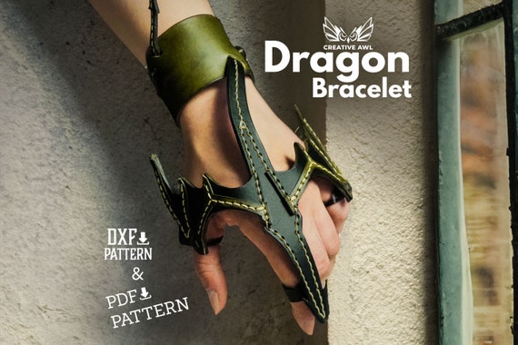 PDF & DXF Dragon Bracelet Pattern - Leather Bracelet Pattern - Leather Pattern - Leather Wrist - Leather Patterns - Leather Pdf Template -
