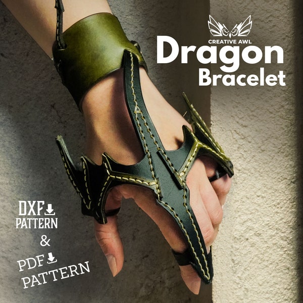 PDF & DXF Dragon Bracelet Pattern - Leather Bracelet Pattern - Leather Pattern - Leather Wrist - Leather Patterns - Leather Pdf Template -