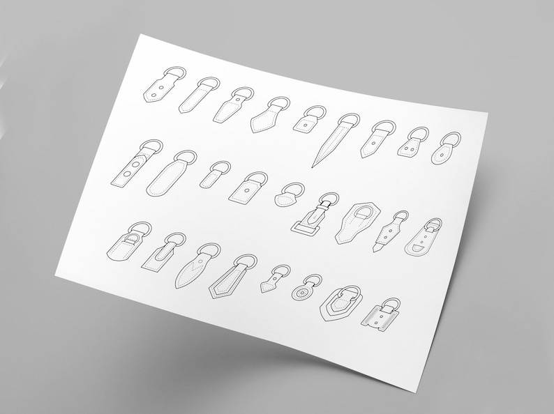 PDF & DXF Leather D-rings Loops / Key fobs Set PDF Pattern image 2