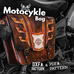 PDF & DXF Motorcykle Saddle Bag Pattern - or Leather shoulder Bag pattern - Leather Pdf Template - Moto Bag - Leather Patterns