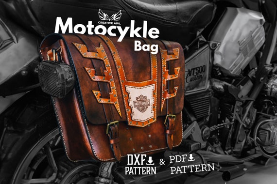 PDF & DXF Motorcykle Saddle Bag Pattern - or Leather shoulder Bag pattern - Leather Pdf Template - Moto Bag - Leather Patterns