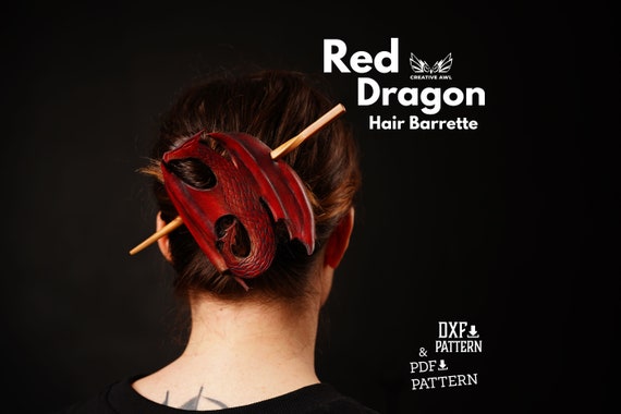 PDF & DXF Leather Red Dragon Hair Barrette Pattern