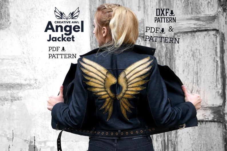 PDF & DXF Leather Angel Jacket pattern Leather Patterns Leather Template Leather PDF Pattern Leather Template image 1