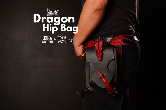 PDF & DXF Leather Dragon Hip Pattern - Leather  Bag Template - hip Bag Pattern