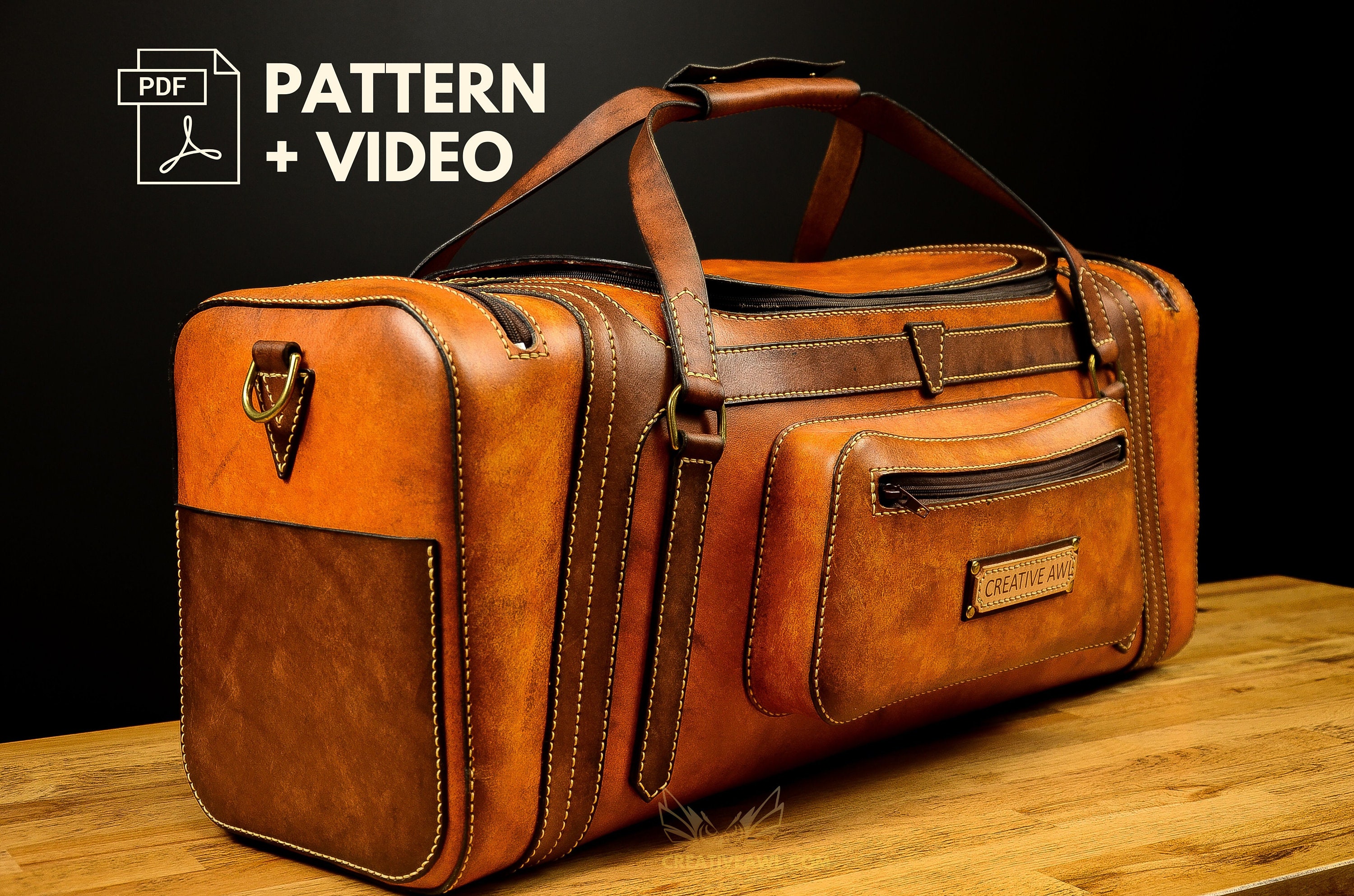 Leather Bag Pattern - Leather Duffle Bag pattern - Leather Pattern - Weekender Bag - Leather ...