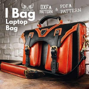 Patrón de bolso de cuero PDF y DXF - Patrón de bolso para computadora portátil - Patrón de cuero - Patrones de cuero - Patrón de bolso tipo maletín para computadora portátil