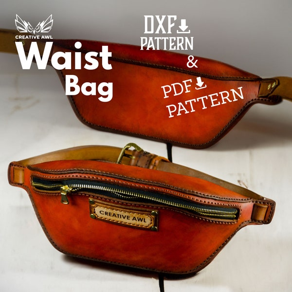PDF & DXF Leather Bag Pattern - Leather Waist Bag pattern - Leather Template - Leather Pattern - Fanny Bag Pattern