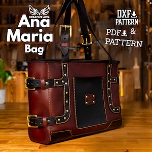 Modèle PDF & DXF de sac fourre-tout Ana Maria en cuir - Modèle de sac fourre-tout en cuir - Modèle en cuir - Modèle PDF en cuir - Modèle de sac en cuir