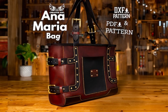 PDF & DXF Leather Ana Maria Tote Bag pattern - Leather Tote Bag Pattern - Leather Template - Leather PDF Pattern - Leather Bag Template