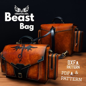PDF & DXF Bête Porte-documents - Patron de sac en cuir - Modèle PDF en cuir - Patron en cuir - Besace