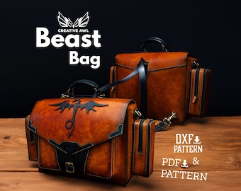 Leather Beast Briefcase Backpack Pattern: Dragon, Skull, Angel, Bear Flaps (PDF & DXF)