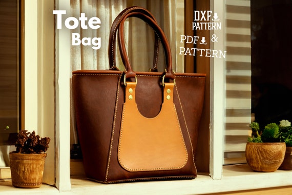 PDF & DXF Leather Tote Bag pattern  - Leather Bag Pattern -  Leather Pattern - Leather Template - Shoper Bag Pattern