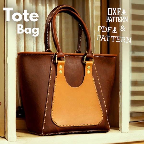 PDF & DXF Leather Tote Bag pattern  - Leather Bag Pattern -  Leather Pattern - Leather Template - Shoper Bag Pattern