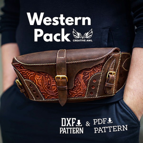 PDF & DXF Western Pack - Leather Pattern - Waist Bag Pattern - Leather Patterns - Leather Pdf Template