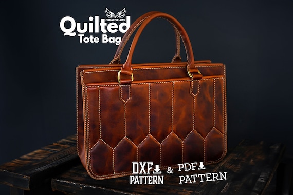 PDF & DXF Quilted Tote Bag Pattern - Leather Pattern - Leather bag pattern - Leather Template - PDF Pattern