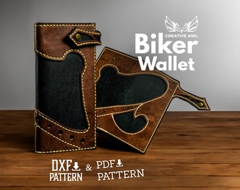 PDF & DXF Leather Biker Wallet Pattern, Leather Wallet pattern, Leather Long Wallet Pattern, Leather Pdf Template, 3 versions