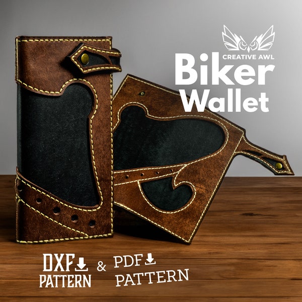 PDF & DXF Leder Biker Brieftasche Muster, Leder Brieftasche Muster, Leder Pdf Vorlage, 3 Versionen