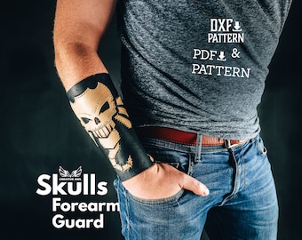 PDF & DXF Leather Skulls Pattern - Forearm Guard - Leather Pattern - Steampunk Skulls - Pdf Template