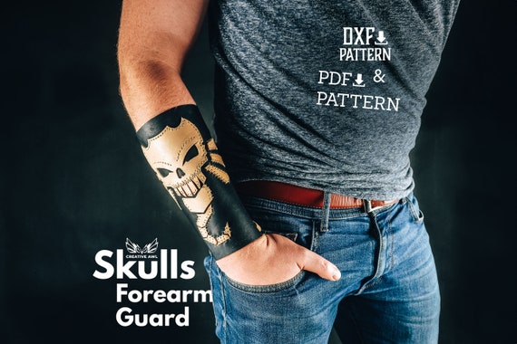 PDF & DXF Leather Skulls Pattern - Forearm Guard - Leather Pattern - Steampunk Skulls - Pdf Template