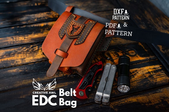 PDF & DXF Leather EDC Bag Pattern - Hip Bag Pattern - Leather Pattern - Pouch Belt Bag Pattern - Leather Pdf Template - Bag pattern