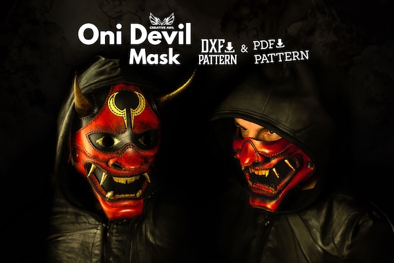 PDF & DXF Leather Oni Half Devil Mask Pattern, Leather Halloween Mask pattern, Cosplay Pattern, Leather Pdf Template, HALF-mask