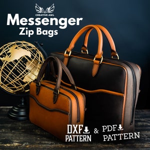 PDF & DXF Leather Messenger Zip Bag Pattern - Modèle en cuir - Modèle en cuir - Modèles en cuir - Modèle Pdf en cuir