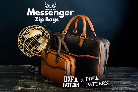 PDF & DXF Leather Messenger Zip Bag Pattern - Leather Template - Leather Pattern - Leather Patterns - Leather Pdf Template