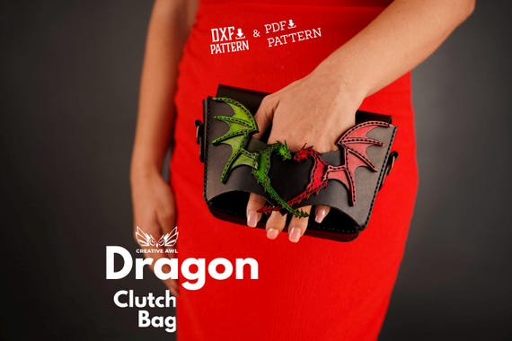 PDF & DXF Dragon Clutch Bag -  Leather PDF Pattern