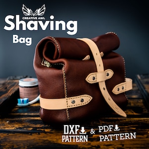 PDF & DXF Leather Cosmetic Toiletry Bag pattern - Lunch Bag - Leather Shaving Bag Pattern - Leather PDF Pattern - Pdf Bag Pattern