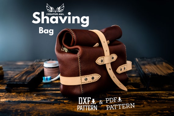 PDF & DXF Leather Cosmetic Toiletry Bag pattern - Lunch Bag - Leather Shaving Bag Pattern - Leather PDF Pattern - Pdf Bag Pattern