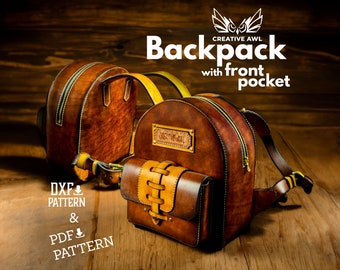 Leather Backpack Pattern: DIY Bag with Front Pocket (PDF & DXF)