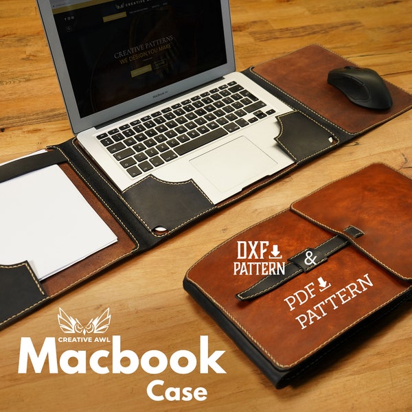 PDF & DXF Macbook Laptop Case Pattern - Leather Laptop 11"-13"-15" case Pattern - Leather bag pattern - Leather Template - PDF Pattern