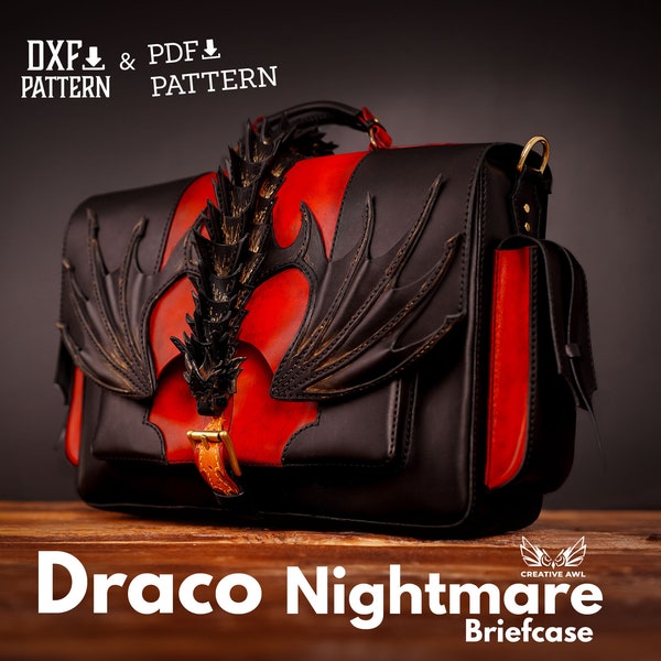 PDF & DXF Valigetta in pelle Draco Nightmare - Modello PDF Borsa del drago