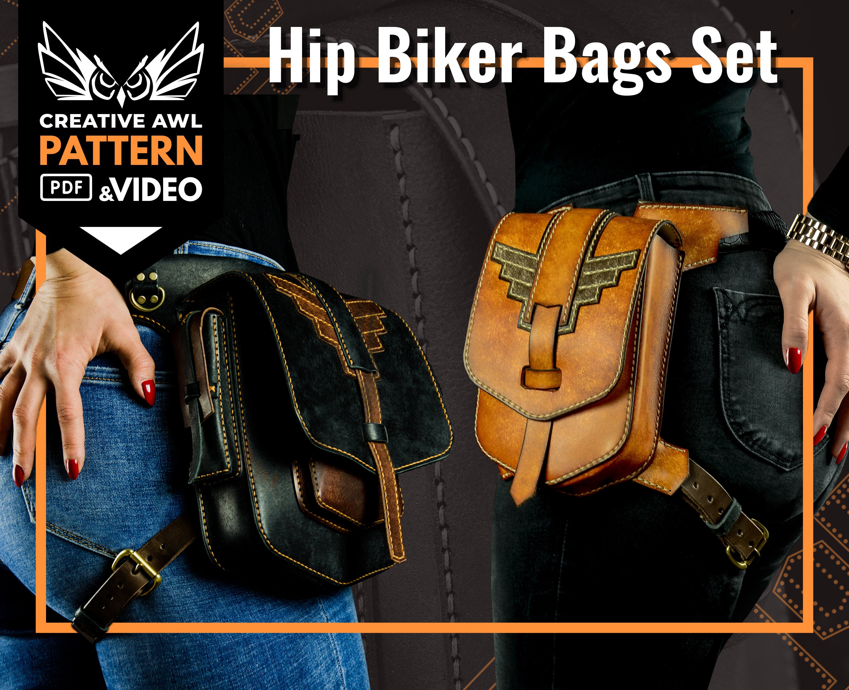 Leather Hip Bag Pattern SET Leather Biker Bag Pattern Etsy