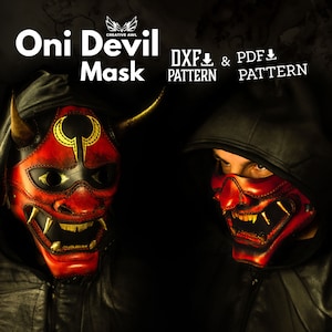 PDF & DXF Leather Oni Devil Mask Pattern, Leather Halloween Mask pattern, Cosplay Pattern,  Leather Pdf Template, FULL Mask