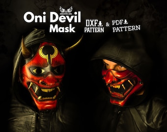 PDF & DXF Leather Oni Devil Mask Pattern, Leather Halloween Mask pattern, Cosplay Pattern,  Leather Pdf Template, FULL Mask
