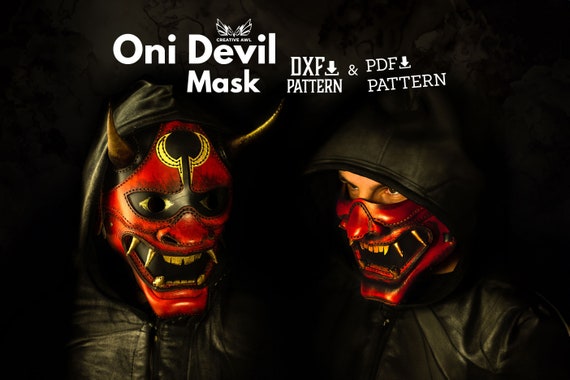 PDF & DXF Leather Oni Devil Mask Pattern, Leather Halloween Mask pattern, Cosplay Pattern,  Leather Pdf Template, FULL Mask