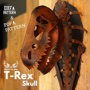 PDF & DXF Leather T-rex Dinosaur Skull Pattern - T-rex pattern - Leather Pattern - Leather Pattern PDF - Leather Pdf Template -
