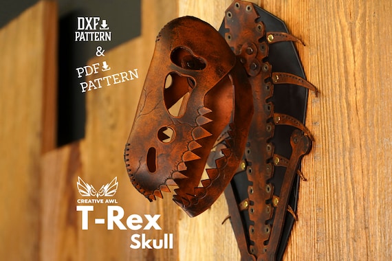 PDF & DXF Leather T-rex Dinosaur Skull Pattern - T-rex pattern - Leather Pattern - Leather Pattern PDF - Leather Pdf Template -