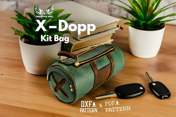 PDF & DXF Leather Dopp Kit Bag pattern - Leather Toiletry Bag Pattern - Leather Template - Leather PDF Pattern - Pdf Bag Pattern